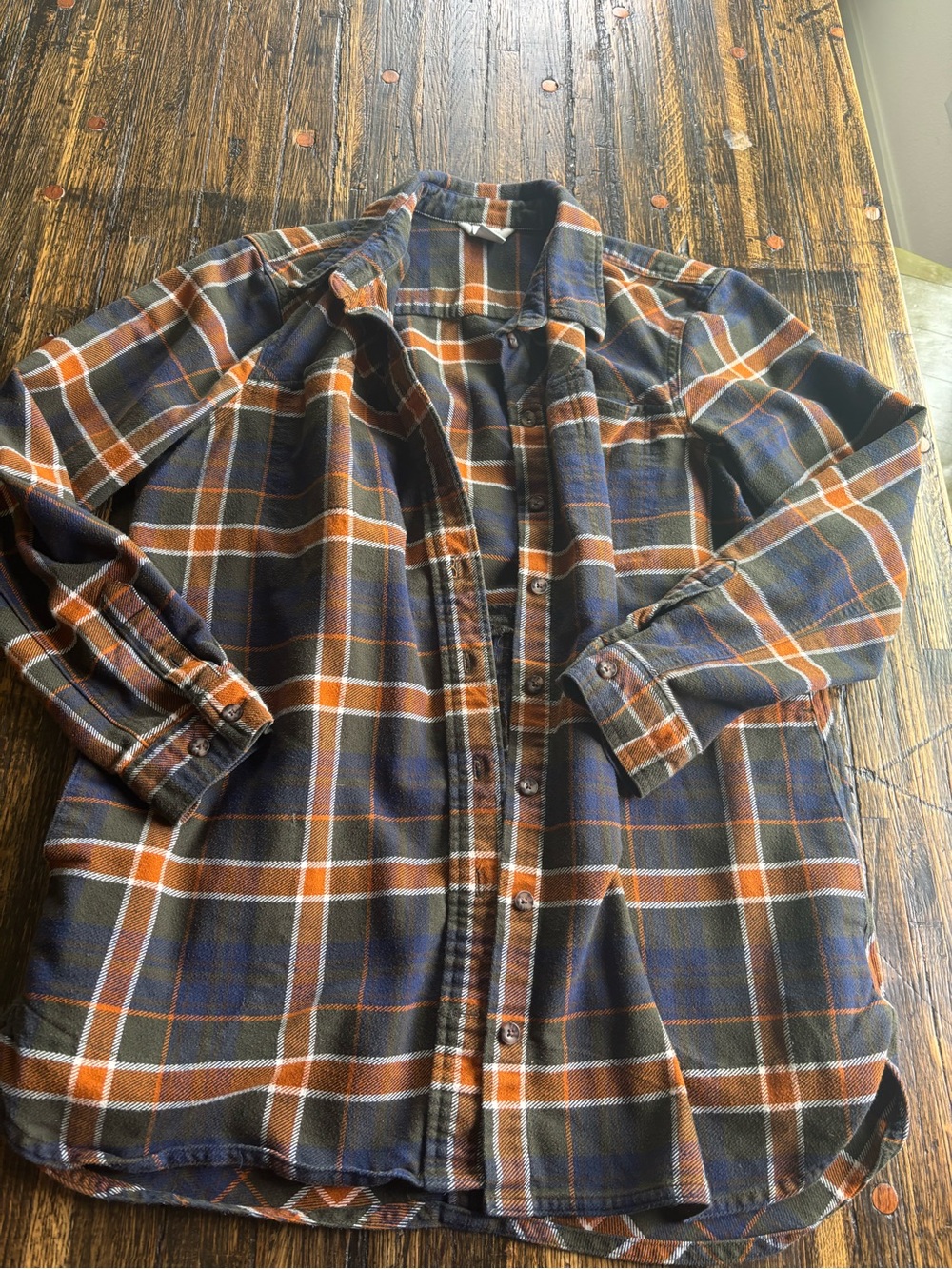 Duluth Trading Co Plaid Button-Down Shirt in Navy and Brown